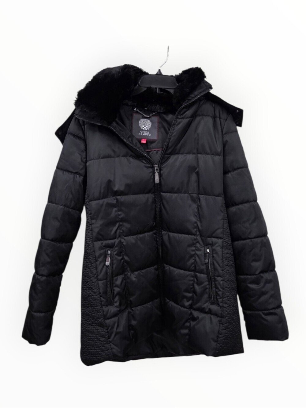 Vince Camuto Black Quilted Puffer with Faux-Fur Collar